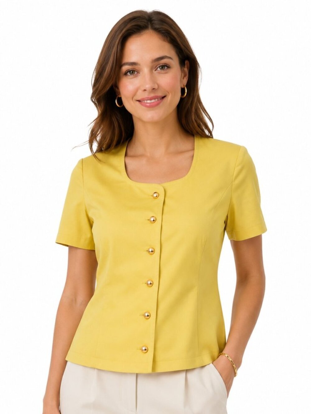 Vertigo Paris Mustard Yellow Short Sleeve Cotton Blazer